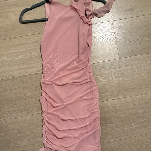 Oh Polly Pink Low Back Ruched Mini Dress - Picture 1 of 2